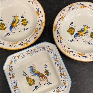 Hand painted Colorful Bird Design Dinnerware Set from Italy